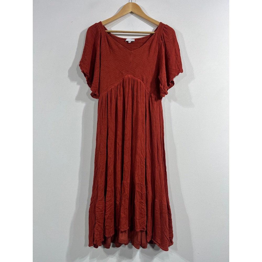 Baltic Born Babydoll Formal Crinkle V-Neck Tiered Midi Dress 1X Wedding Guest
